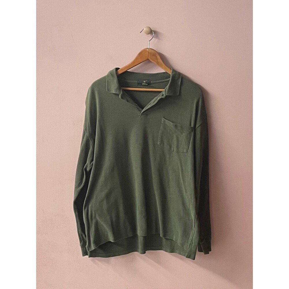 Vintage Club Room Olive Green Cotton Polo Long Sleeve Shirt Size L
